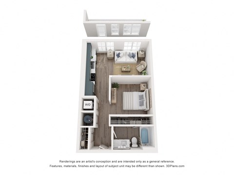 a 3d floor plan of a studio apartment